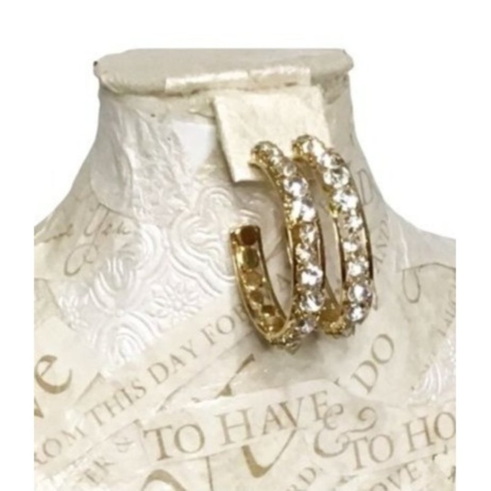 Runway 2” Gold Tone Hoop Earrings Hollywood Glam CZ Crystals-Stunning!
